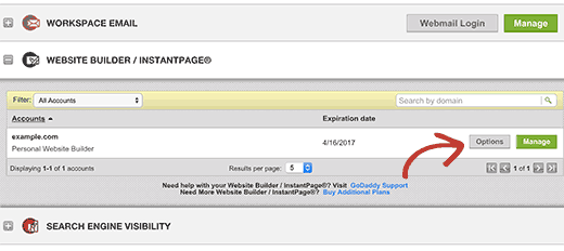 Manage website builder options in GoDaddy