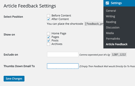 Article Feedback settings