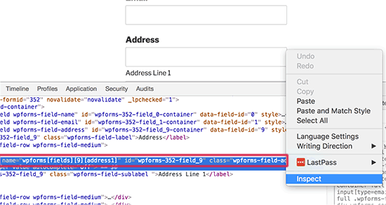 Inspect form address field