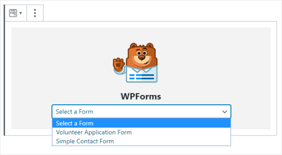 Select the form you want from the dropdown menu