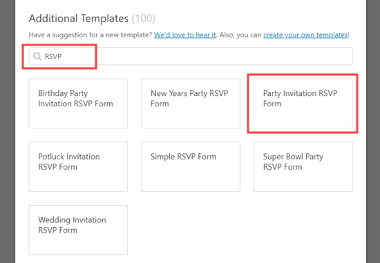 Choose one of the RSVP form templates