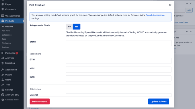 Edit product schema in All in One SEO