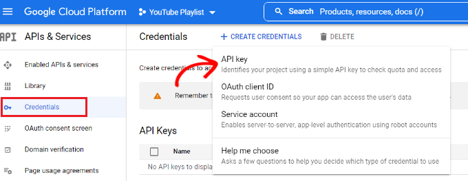 Create API key