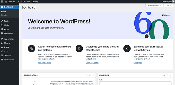 WordPress dashboard