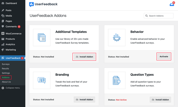 Install the UserFeedback Addons